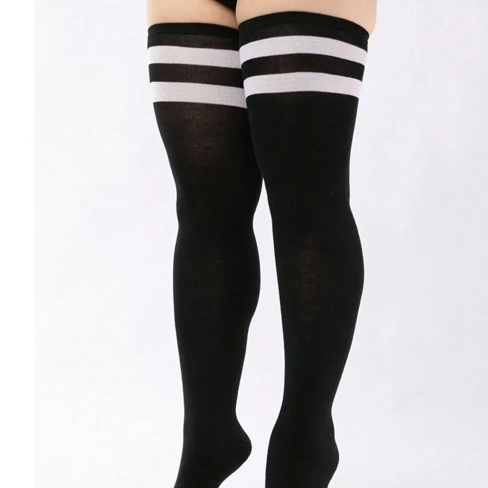 Plus Size Athletic Striped Thigh-High Socks - Picture 6 of 7